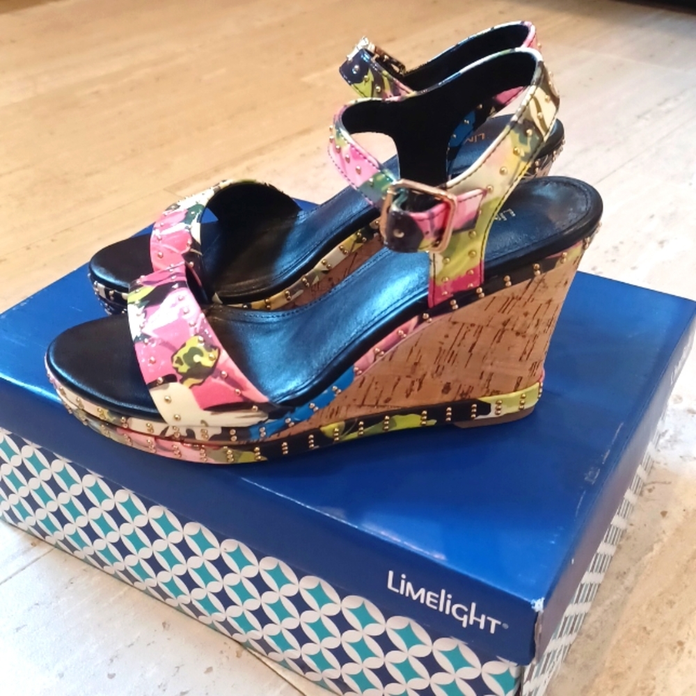 Limelight Rafaella Black Multi-Colored Wedges